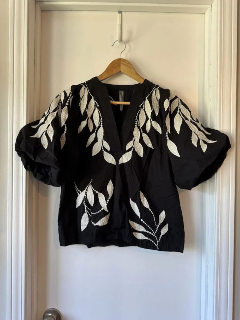 By Anthropologie Puff-Sleeve Embroidered Blouse
